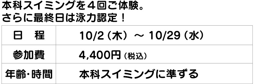 スイミング１か月体験