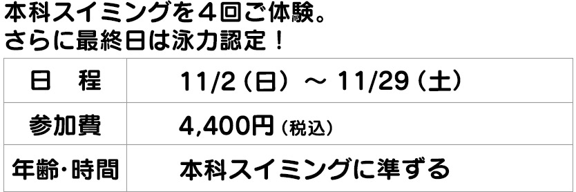 スイミング１か月体験