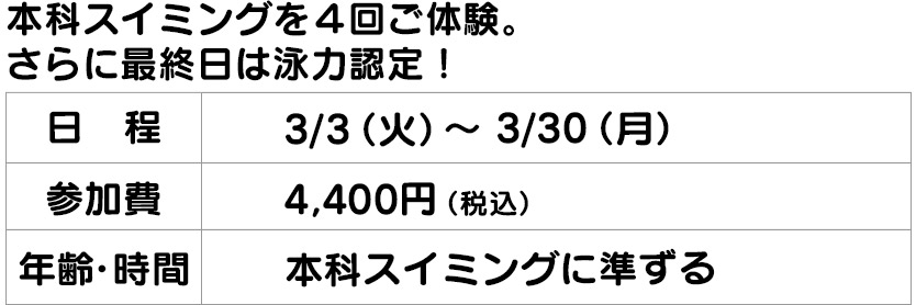 スイミング１か月体験