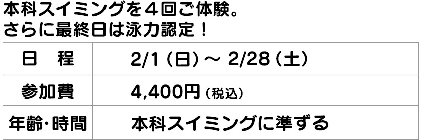 スイミング１か月体験