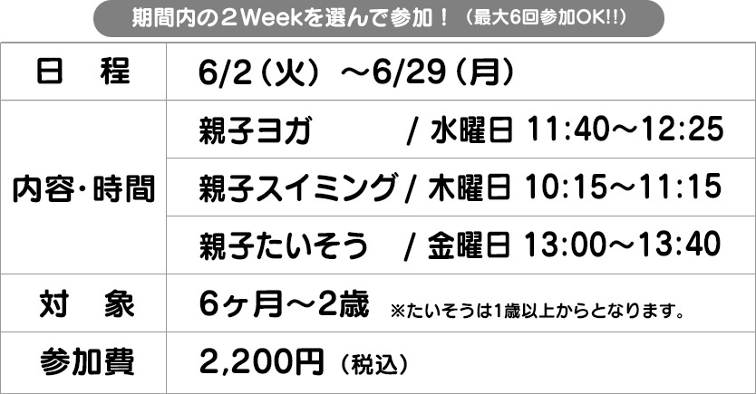 親子ベビー２Week体験